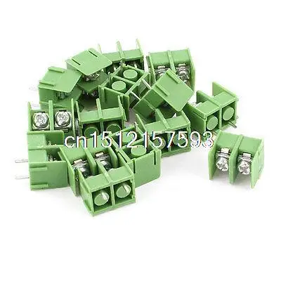 15Pcs 2 Rows 7mm Pitch 2 Position 300V 20A Terminal Block Green