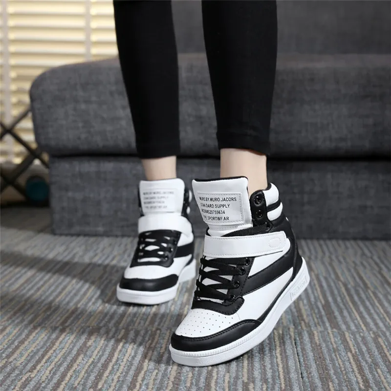 Women Sneakers Women Casual Shoes Platform Hidden Increasing Sneakers Breathable Leather Shoes High Top White Sneakers