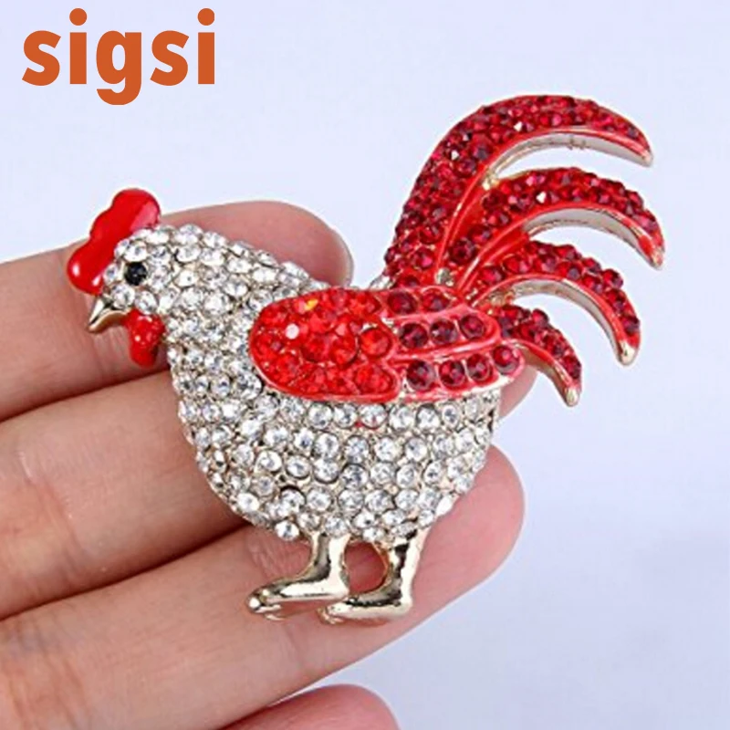 Gold-Tone Women's Purple Crystal Enamel Party Lovely Morning Rooster  Cock Animal Accessory Brooch