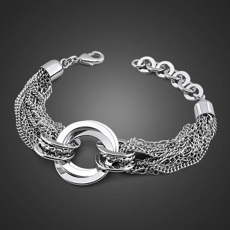 

Bohemian Women's Pure 925 Silver Bracelet Circle Pendant Design Solid Silver Jewelry 8mm21cm Size Birthday present Free shipping