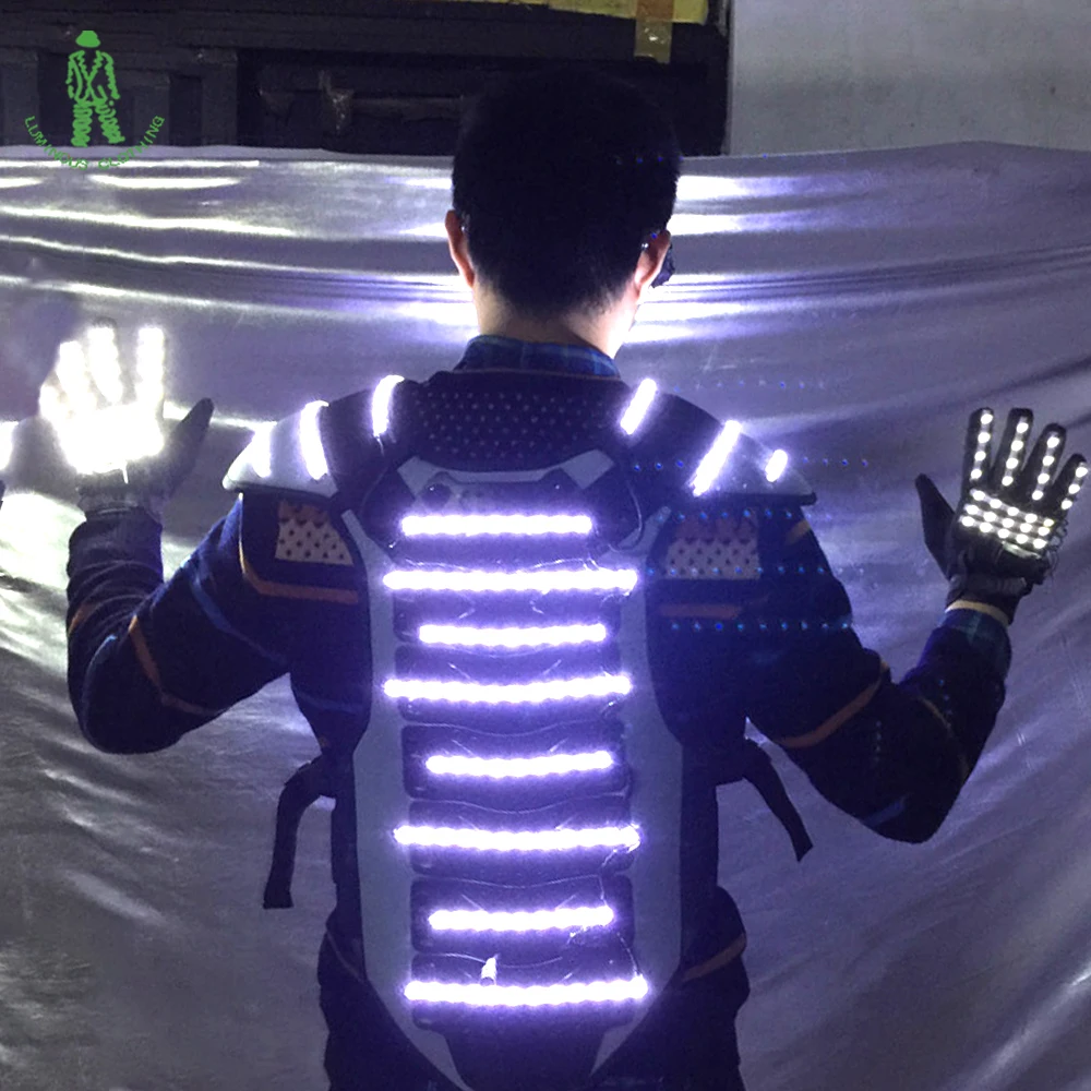 Free Shipping LED Lighting Armor Waistcoat Luminious Armour With Led Glasses Gloves For Night Club Party KTV Guard