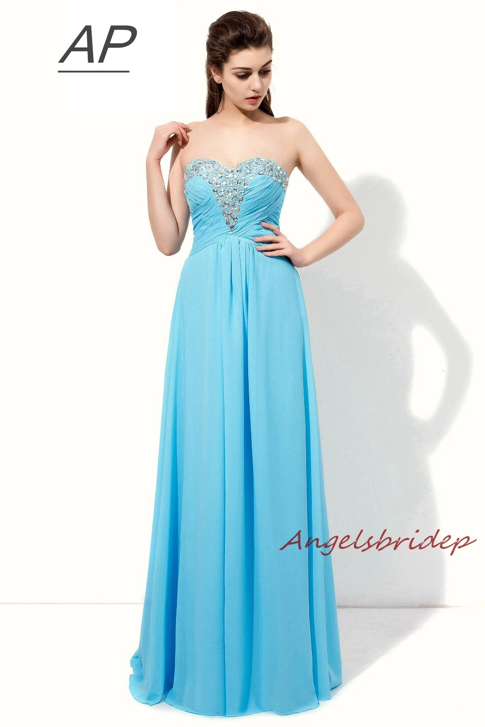 Angelsbridep Sweetheart Bridesmaid Dresses 2021 Chiffon Sparking Crystals Corset Full-Length Chiffon Vestido Longo Fomal Dresses