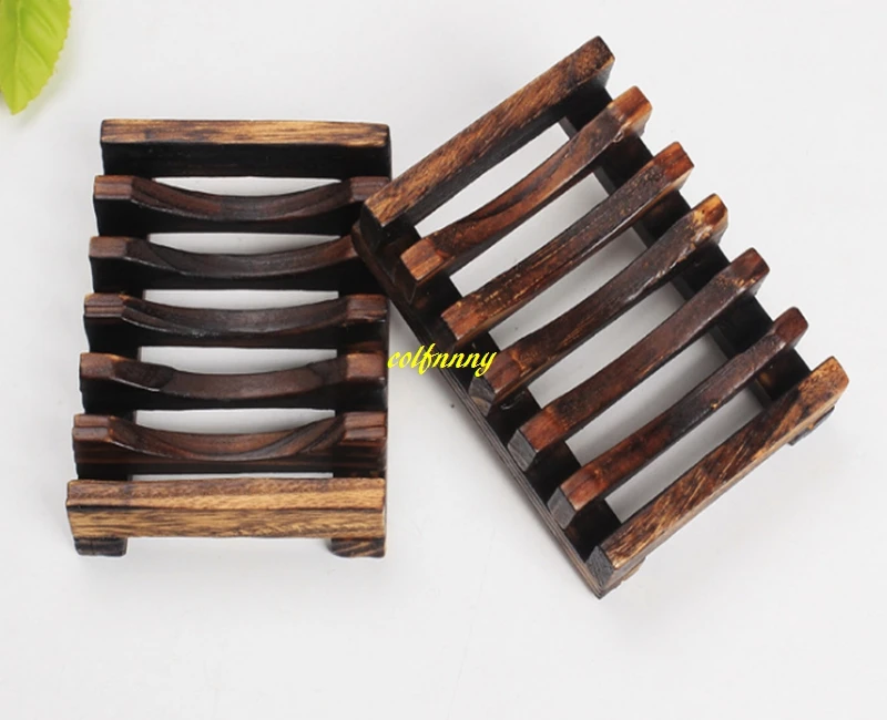 50pcs/lot Wood Kitchen Bathroom Sponge Soap Dish Plate Box Holder Container Shelf Carbon Wooden Color