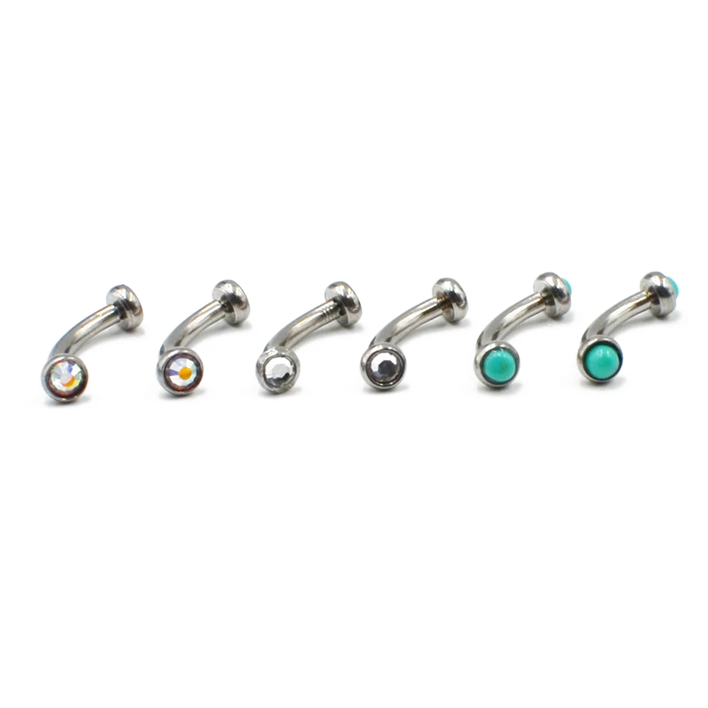 1PC Surgical Steel Internally Thread Eyebrow Ring Cartilage Tragus Earring Flat CZ Gem Stone Body Jewelry Piercing 16g