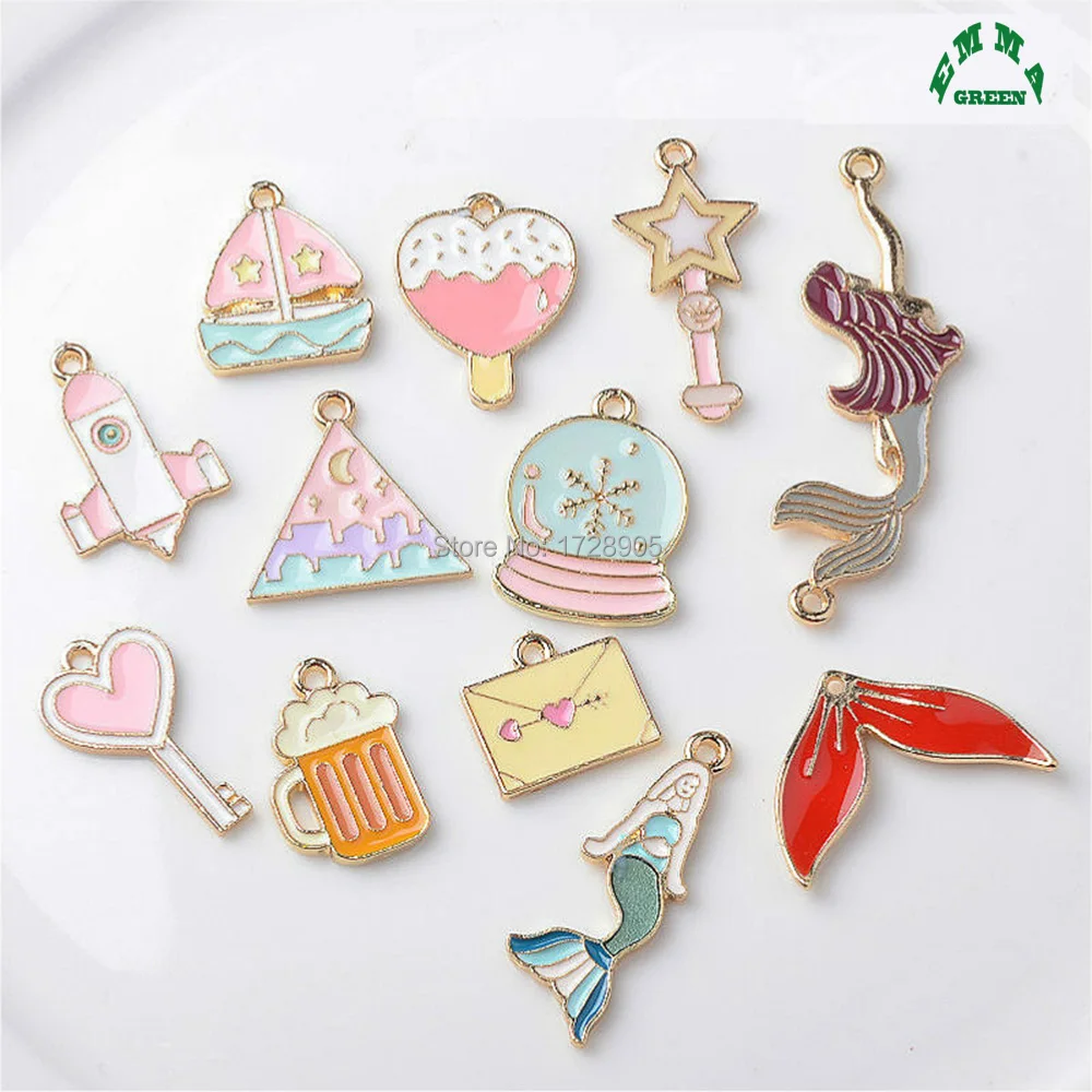 Enamel Charm Korean Mermaid Tail Lolly Bulb Cake Charm Pendant 10 pcs for DIY Craft Bracelet Necklace Earring Jewelry Making