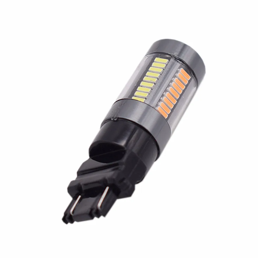 1 زوج 3157 4014 66SMD ثنائي اللون أبيض/العنبر LED 3157 مفاتيح LED المصابيح مع العارض لتحويل أضواء الإشارة