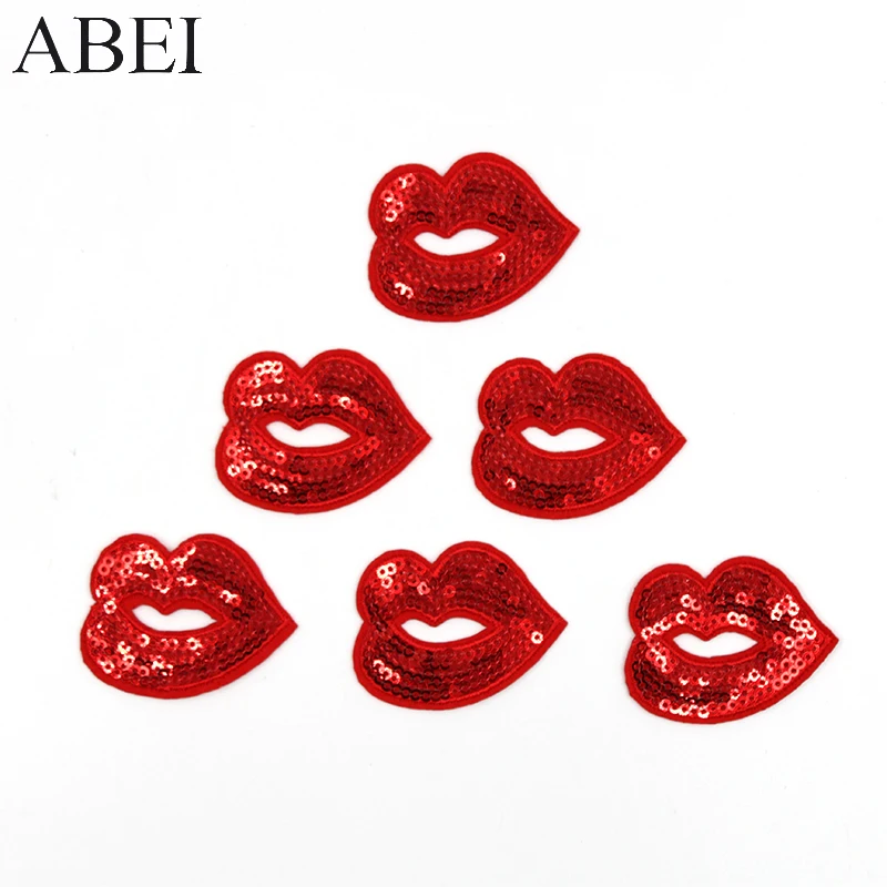 10pcs/lot Sequined Mouth Patches DIY Embroidery Iron On Lip Appliqued Garment Stickers Decoration Jeans Bags Shoes Motif Badge