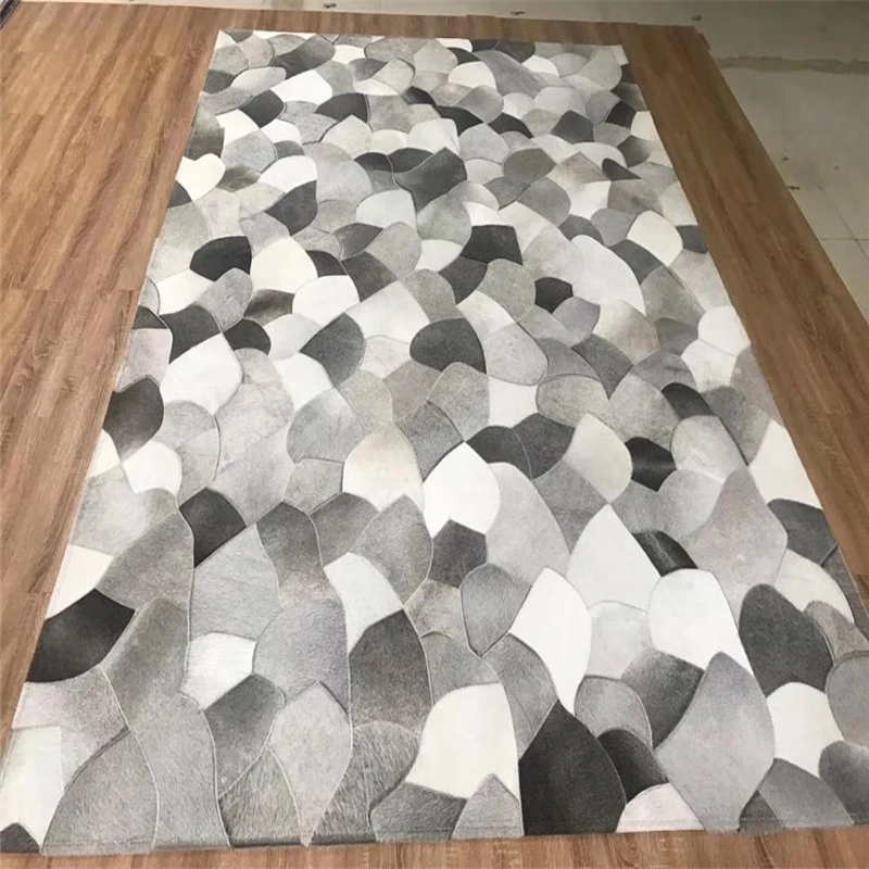 High quality white grey leather blanket rug, customizable size / color