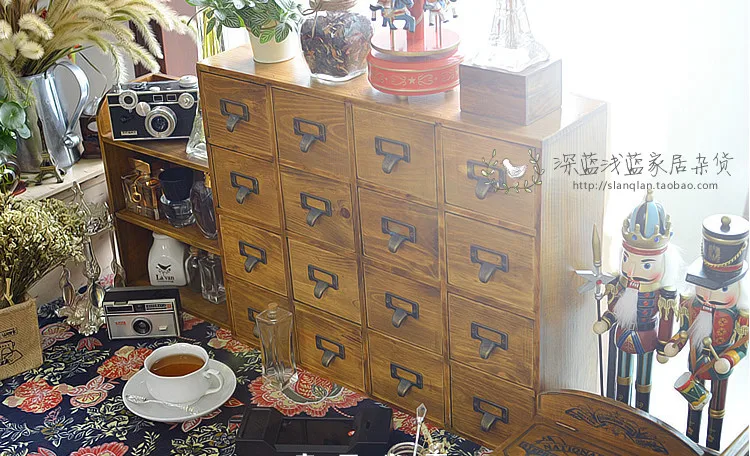 Zakka to do the old wood grocery retro 16 grid storage cabinet drawer cabinet lockers sixteen classification box