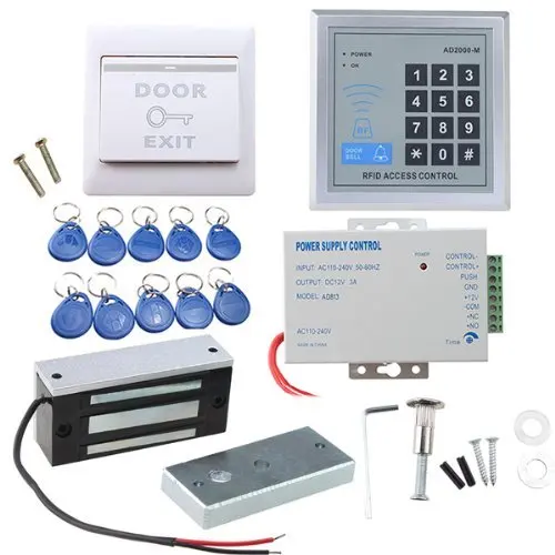 RFID Gate Door Access Control system Kit With 60kg 130LBs Electric Magnetic lock with button 10 key tags 125khz