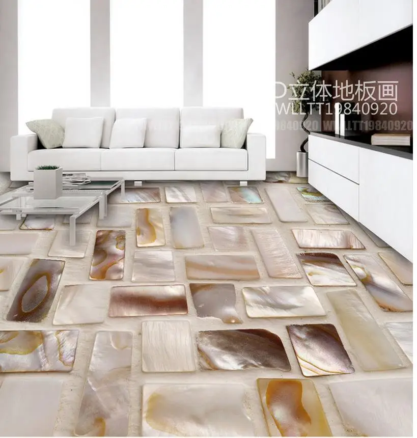 

Home Decoration waterproof wall murals Colorful shell mosaic art flooring pvc floor wallpaper