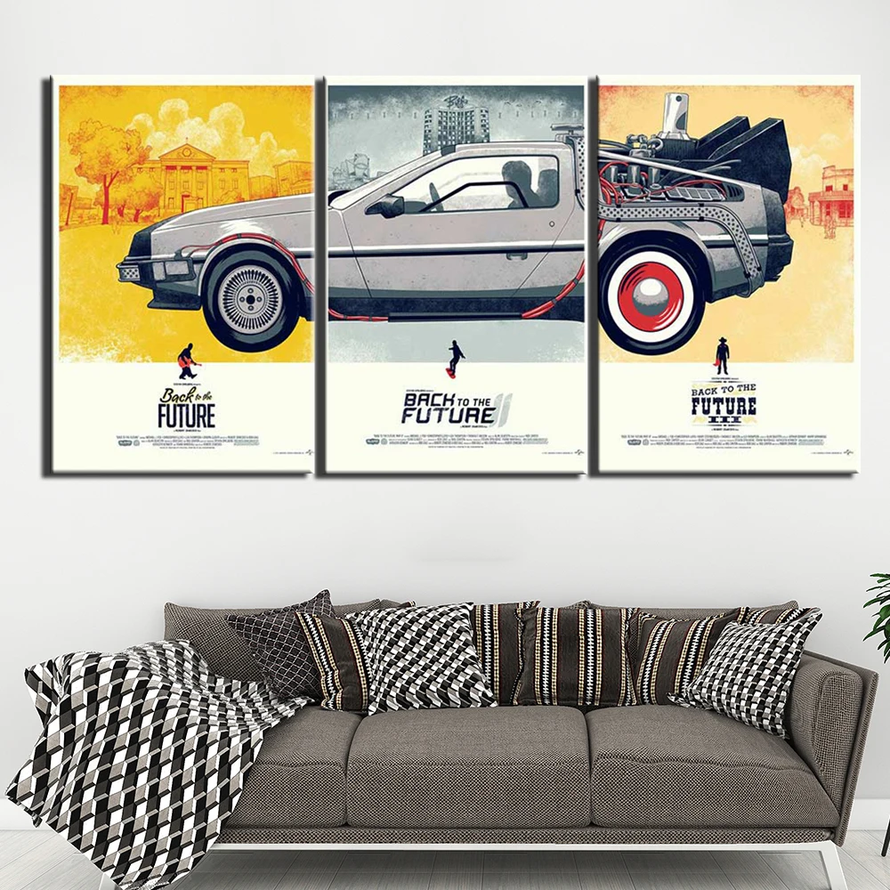 3 Piece Back To The Future Car Movie Canvas Print Painting Wall Art Bedroom Study Studio Living Room Home Decoration