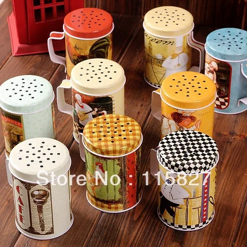 Free Shipping!3pcs/lot kitchen spice storage case kitchen dispenser box iron container mixed design