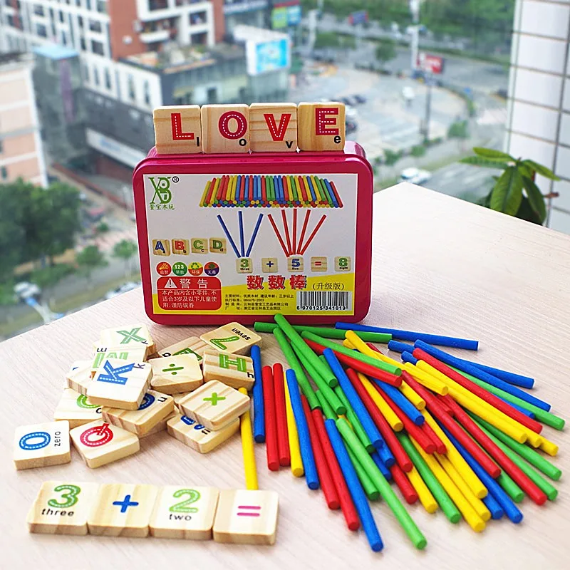 Houten speelgoed voor kinderen Educatief wiskundespeelgoed Voorschoolse vroege leren Speelgoed Kind Houten spel Familiespellen Wiskunde Verlichting Sticks