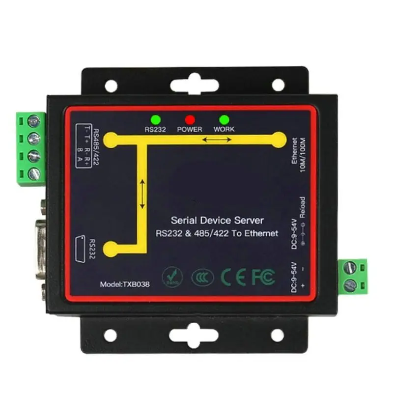 Industrial RJ45 to RS232 RS485  ethernet to DB9 male Modbus TCP/RTU converter