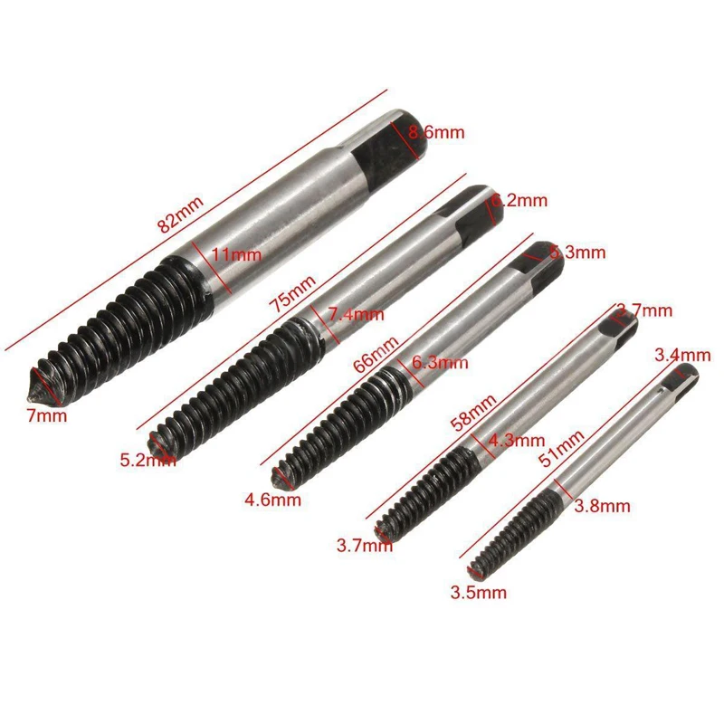 5pcs/1set  Screw Extractor Set Drill Bit Guide Broken Damaged Bolt Remover Easy Out Tool