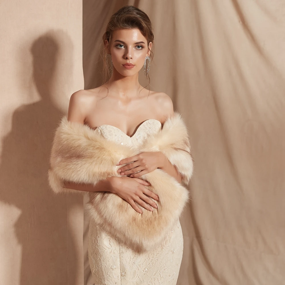 30 Kleuren Vrouwen Bont Capes Champagne Wedding Bolero Faux Fur Stole Bridal Jacket Formele Party Schouderophalen Lopen Naast Je De mariage