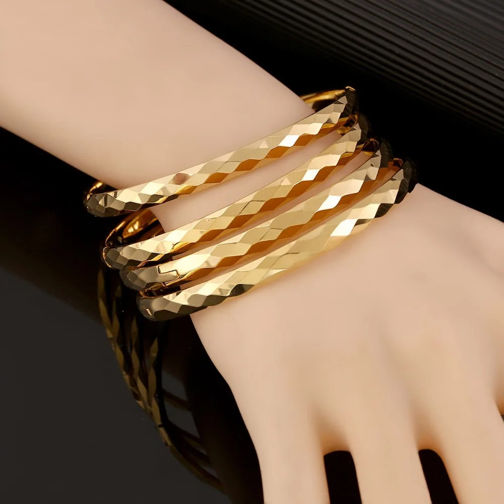 4pcs Ethiopian Jewelry Gold Color Bangles Dubai Gold Jewelry Bangles For African Bangles & Bracelets for Women Gifts