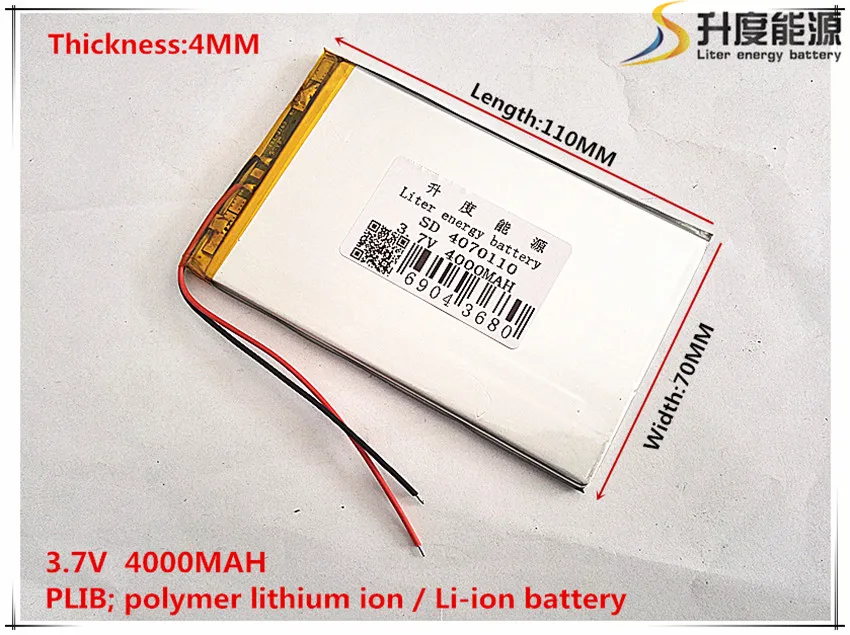 10pcs [SD] 3.7V,4000mAH,[4070110] Polymer lithium ion / Li-ion battery for TOY,POWER BANK,GPS,mp3,mp4,cell phone,speaker