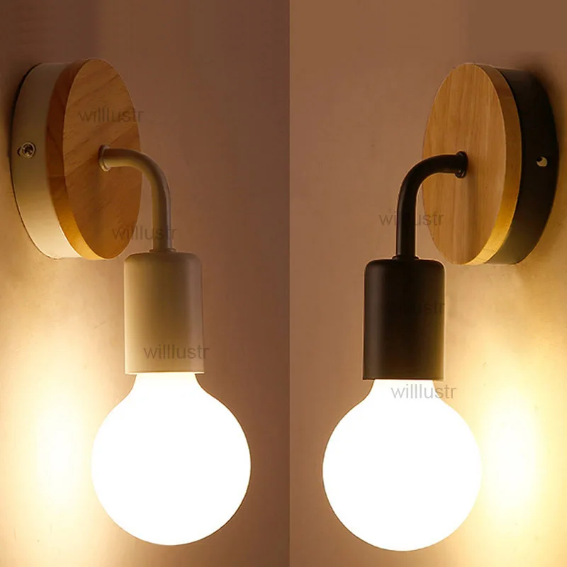 

Creative Wooden Wall Sconce Minimalist Iron Lamp Cafe Bar Restaurant Lounge Bakery Kitchen Lobby Aisle Loft Modern Wood Light