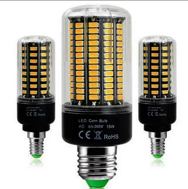 

Real Full Watt 3W 5W 7W 8W 12W 15W E27 E14 LED Corn Bulb 85V-265V SMD 5736 LED lamp spot light 28/40/72/108/132/156 LEDs