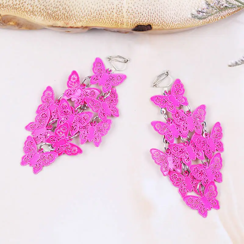JIOFREE New Fashion 8 Color Alloy Butterfly Clip on Earrings No Pierced Long Earrings For Women Fashion Jewelry