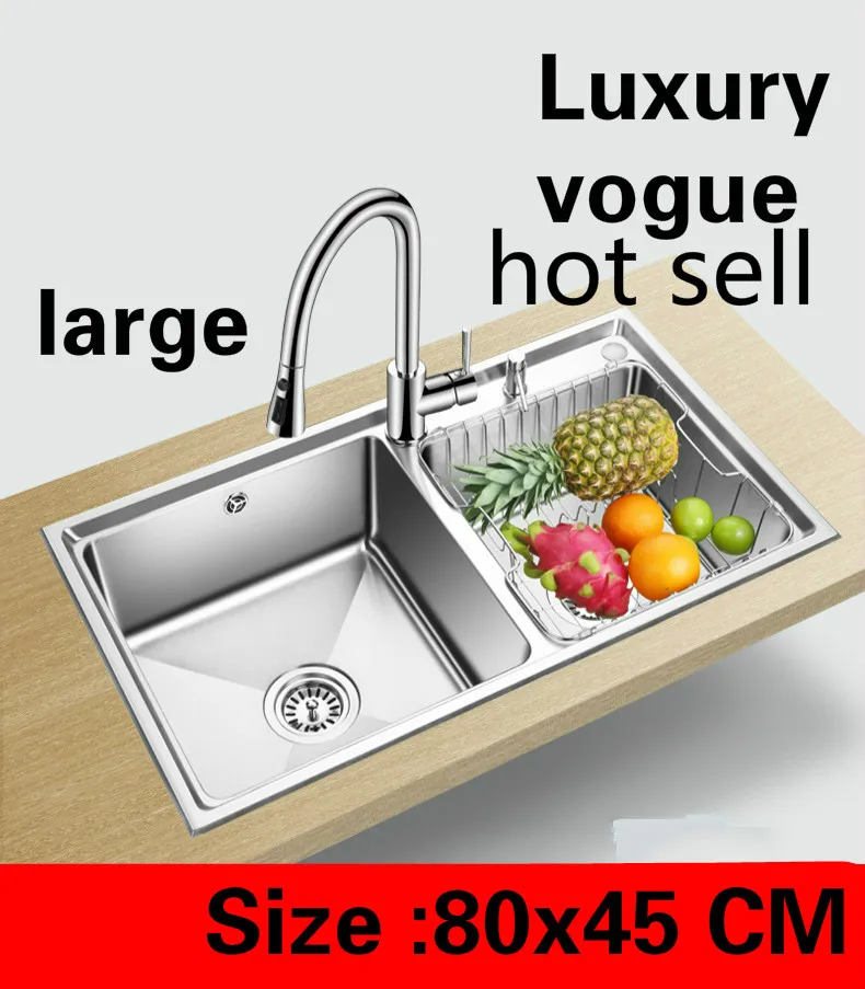 

Free shipping Apartment vogue kitchen double groove sink do the dishes 304 stainless steel big hot sell 80x45 CM