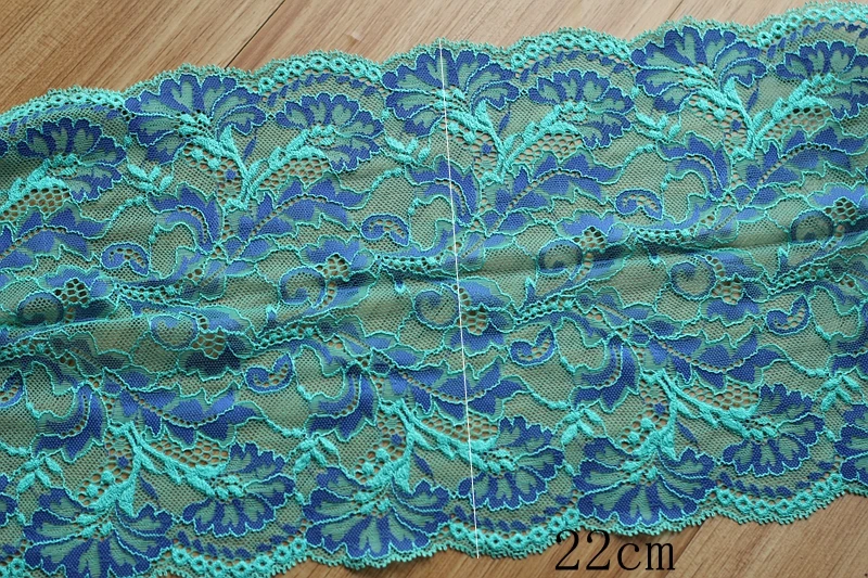 22cm wide 2 yds/lot, Green + blue  Handmade Hair Decoration Wide Elastic Stretch Lace Trim wedding dress skirt lace trim