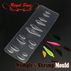 hot one plate of nymph &shrimp shape intergrated fly tying UV resin mould Gammarus segmental bug bond mould fly tying tools