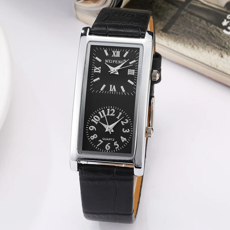 Reloj informal de cuarzo para mujer, pulsera elegante con correa de cuero, 2 esferas, zona horaria, 2018