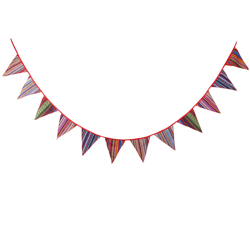 3.2M/10.5FT 12Flags Bohemia Camping Decoration Traditional Print Fabric Bunting Home Decoration Banner Photo Prop Garland