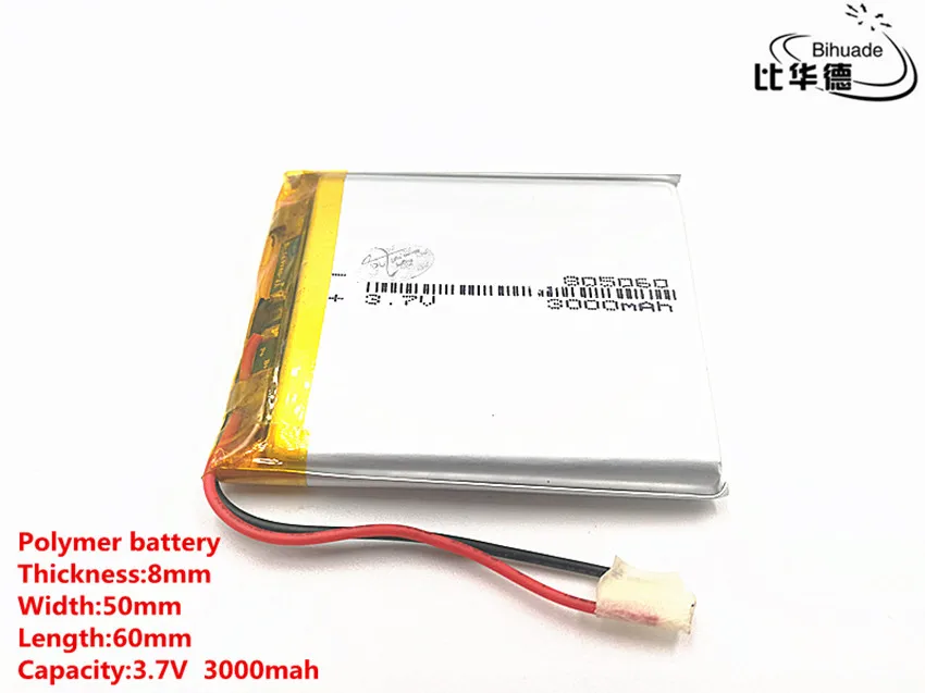 1 قطعة/الوحدة جيدة كوليتي 3.7V ، 3000mAH ، 805060 بوليمر ليثيوم أيون/ليثيوم أيون بطارية ل لعبة ، قوة البنك ، GPS ، mp3 ، mp4