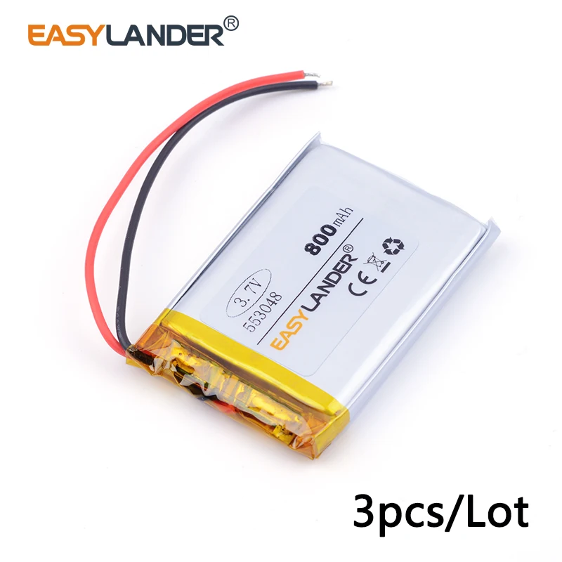 

3pcs /Lot 553048 800mAh 3.7v lithium Li ion polymer rechargeable battery For Phone MP4 GPS Cell Ship E-book Bluetooth Speaker