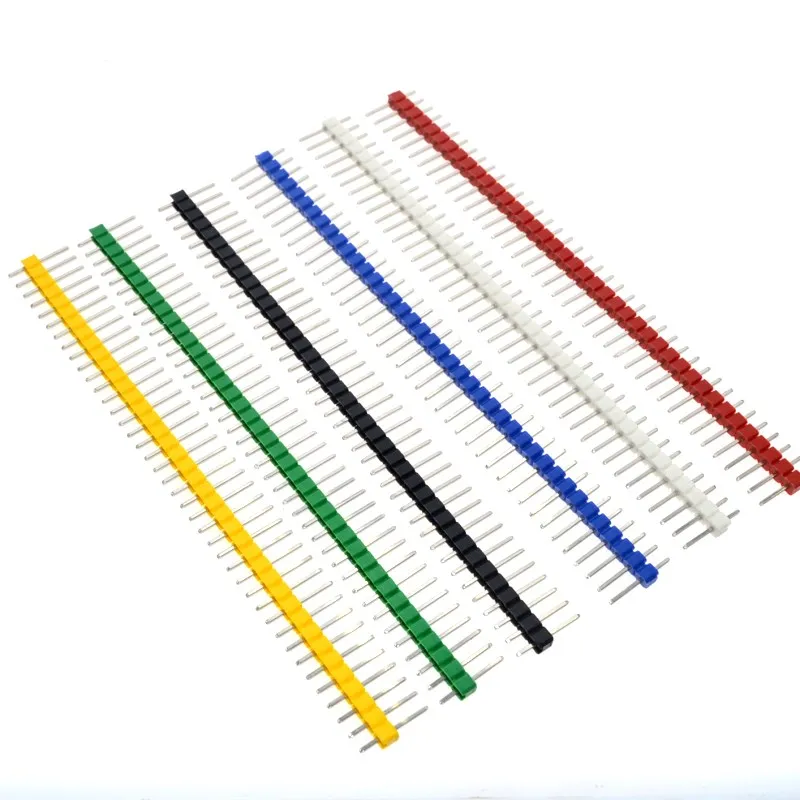 120 pcs/lote 2.54mm Preto +Branco + Vermelho + Amarelo +black+azul Unica Linha Masculina 1X40 1*40 Pin Header Tira ROHS CGKCH090