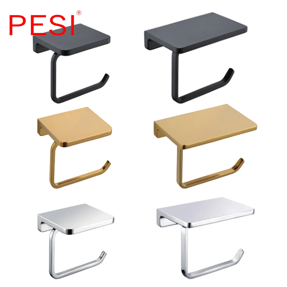 Toilet Paper Holder Tissue Roll Hanger with Mobile Phone Shelf Bathroom Hardware Accessories Wall Mounted Chrome or Gold