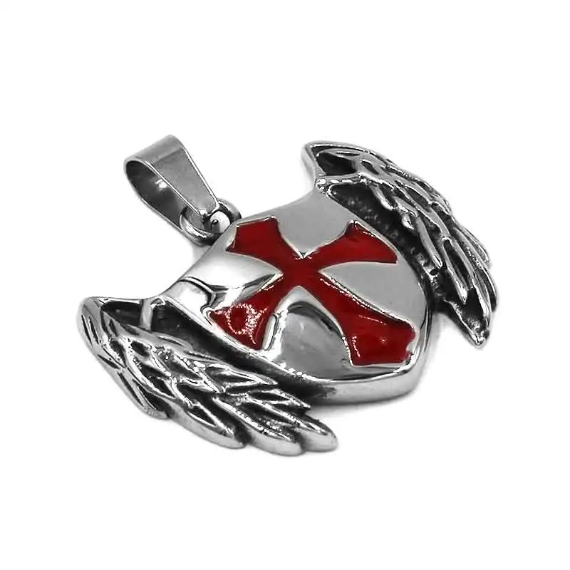 Wholesale Armor Shield Knight Templar Red Cross Pendant Stainless Steel Classic Eagle Wing Biker Mens Jewelry SWP0513