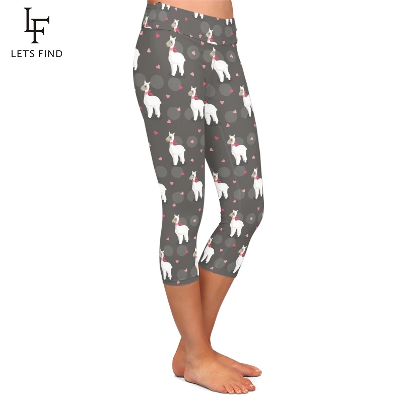 LETSFIND-mallas elásticas de cintura alta para mujer, Leggings Capri ajustados con estampado de oveja, pantalones de media pantorrilla, 2019