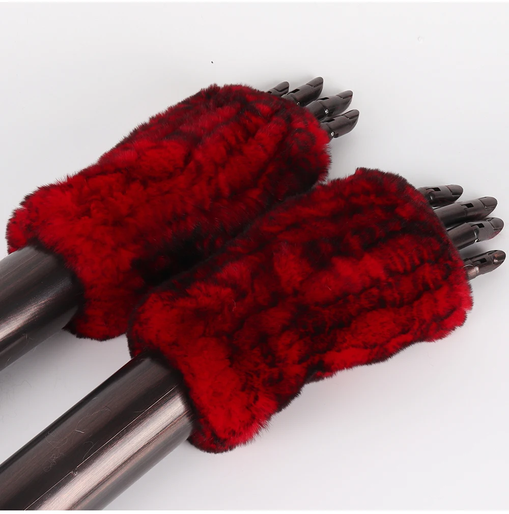 New Women 100% Real Genuine Knitted Rex Rabbit Fur Mittens Winter Warm Lady Real Fur Fingerless Gloves Handmade Knit Fur Mitten