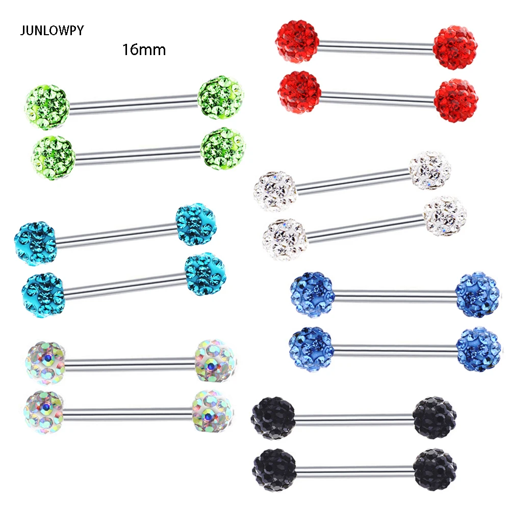 

JUNLOWPY Fashion Tongue Ring Stainless Steel Nipple Barbell Crystal Ear Bar Tragus Earring Body Piercing Jewelry Mix 10 Colors