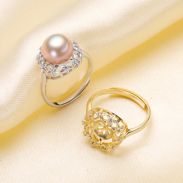 S925 Sterling Silver Flower Pearl Rings Holder Elegant Pearl Rings Components Silver&Gold Color 3Pieces/Lot