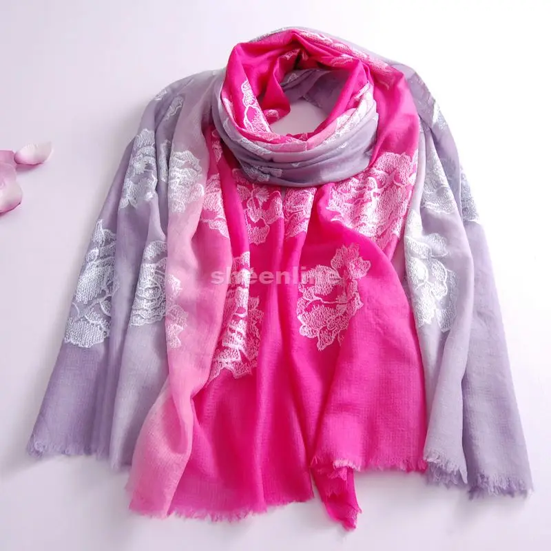 7 Designs Top Quality Ethnic Wool Silk Shawl Color Patch Embroidery Pashmina Quality Long Scarf Light Warm Winter Scarf Wrap