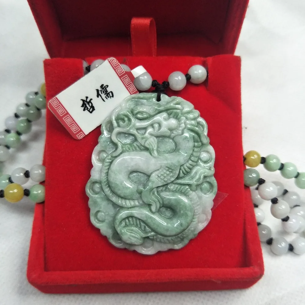 

Zhe Ru Jewelry Pure Natural Jadeite Green Two-Color Big Flying Dragon Pendant Three-Color Jade Jade Bead Necklace Send Class A C