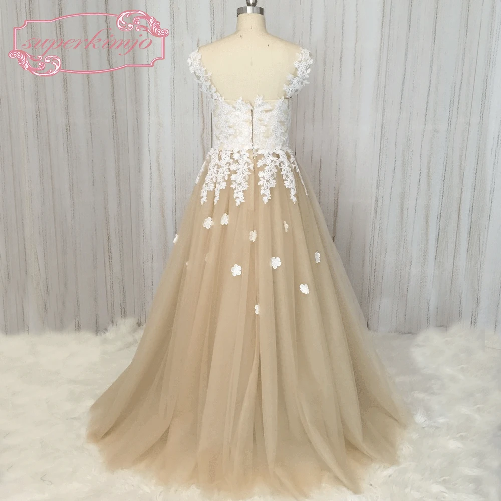 SuperKimJo Vestido De Fiesta De Boda Champagne فساتين لحضور الحفلات الموسيقية 2021 الدانتيل زين أنيق تول فستان حفلات 2022 رداء دي سهرة