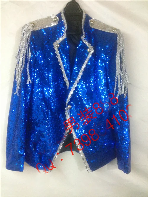 

Free ship 100%real mens royal blue full sequined tuxedo jacket event/stage performance tuxedo jacket