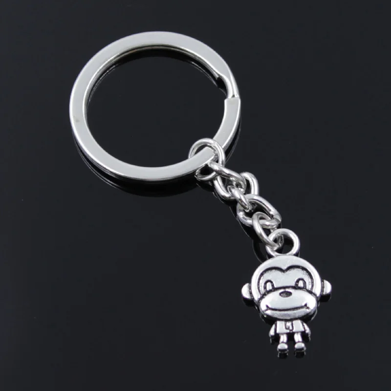 New Fashion Men 30mm Keychain DIY Metal Holder Chain Vintage Double Sides Monkey 15x27mm Silver Color Pendant Gift