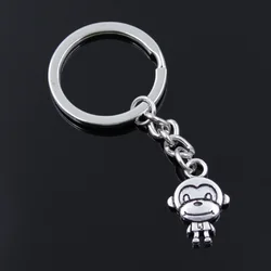 New Fashion Men 30mm Keychain DIY Metal Holder Chain Vintage Double Sides Monkey 15x27mm Silver Color Pendant Gift