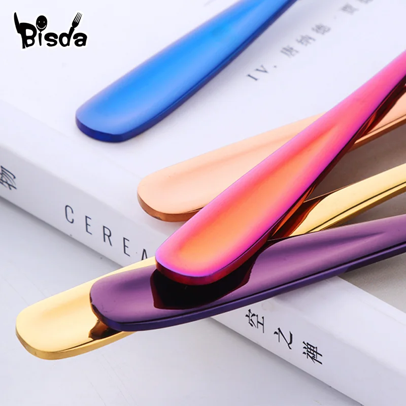 8Pcs Tea Coffee Spoon Rainbow Stainless Steel Mini Spoons Gold Honey Dessert Scoop Table Small Dinnerware for party Kit Tools