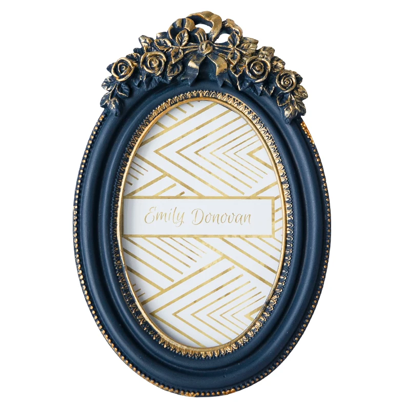 

Blue Resin Photo Frame, American Style Rose Temperament Desktop Picture Frame