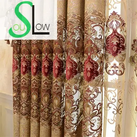 

Slow Soul Chenille Curtain Embroidered Floral Europe Curtains Tulle Cortinas For Living Room Cortina Kitchen Bedroom Roman