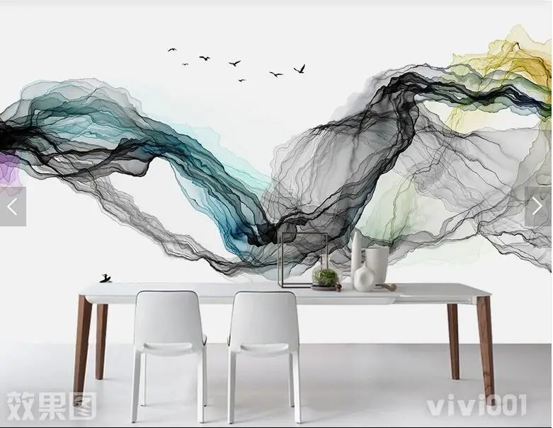 Custom Chinese painting wallpaper, abstract artistic ink mural for living room TV sofa background wall decorative wallpaper